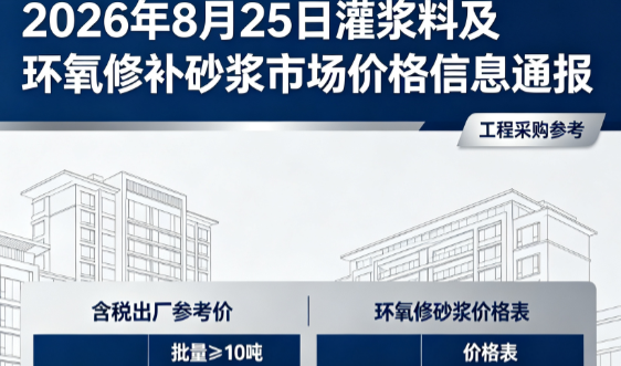 新宾2026年8月25日灌浆料及环氧修补砂浆市场价格信息通报